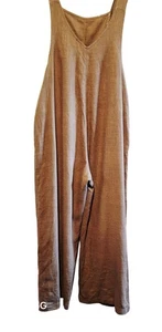 Lulu's lockere Passform hellbraun Leinenmischung Overall für Damen mit verstellbarem Riemen Knopf - Bild 1 von 10