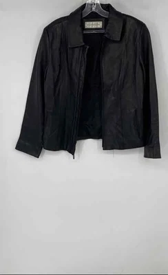 Jones New York Womens Black Leather Long Sleeve Collared Full-Zip Jacket Size S - Image 1 of 4