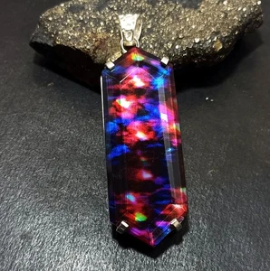 Certified Fancy Cut 96.95 Ct Natural Ammolite Solid Silver Pendant Gemstone - Picture 1 of 7