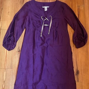 Diane Von Furstenberg linen blend plum dress with gold leather tassels SIZE 4 - Picture 1 of 6