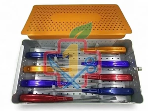 Bone Cervical Curettes Coloured 8 Pieces Set With Aluminium Box High Quality - Picture 1 of 1