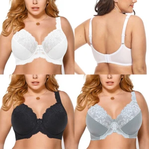 Black&White&Grey Underwired Lace Non-Padded Minimiser Full Cup Bra C/D/E/F/GH/HH - Picture 1 of 39