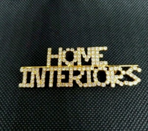 Home Interiors Consultant Gold Tone Pin Brooch 2.5 inch Clear Rhinestone Sparkle - Picture 1 of 8