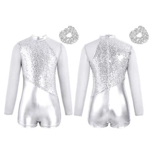 Kids Girls Sets Sequin Outfit Gymnastics Dancewear Patchwork Leotard Dance Soft - Picture 1 of 53
