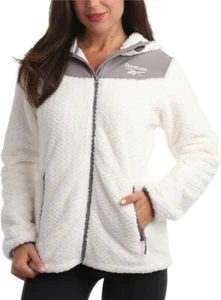 Reebok Womens Fleece Jacket Zip Up Cream Hooded - Picture 1 of 6
