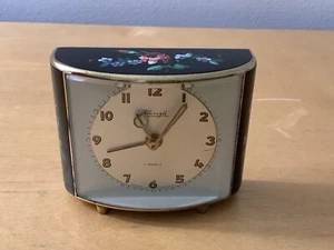 RELOJ DESPERTADOR DE COLECCIÓN KIENZLE esmalte flores escritorio tocador cuerda Alemania FUNCIONANDO* - Imagen 1 de 10