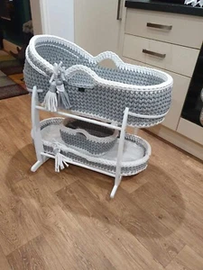 Made To Order- Crochet Moses Basket Set + 2 mattresses 9-10 Wks Processing Time - Picture 1 of 2