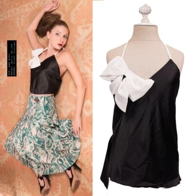 4/6 NUEVO VINTAGE 1990 DOLCE & GABBANA D&G Negro Satinado Arco Grande Halter EXCELENTE Foto 1 de 4