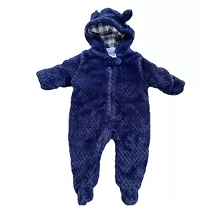 Duck Duck Goose Snowsuit Bunting Baby Infant Boy Size 3-6 Months Blue Bear Ears - Picture 1 of 6