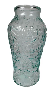 Aqua Blue Goofus Glass Vase Embossed Flowers Arts & Crafts Panels 13" - Picture 1 of 8