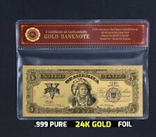 Superb .999 fine GOLD Foil Clad $5 Indian Chief Commemorative Banknote Bill #B80