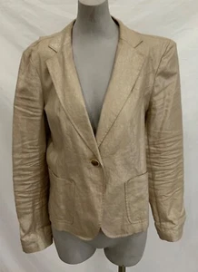 DKNY 100% LINEN BASIC JACKET w LONG SLEEVES-SZ 10-BEIGE COLOR-USED-STUNNING - Picture 1 of 13