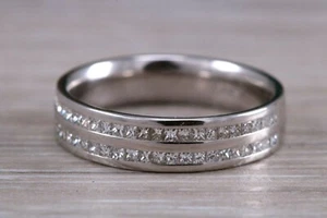 Half Circle set Double Row Princess cut Diamond set Platinum Band - Picture 1 of 9