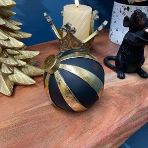 Christmas Bauble Ornament Black & Gold Tabletop 11cm - Picture 1 of 4