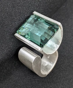 Ring mit blaugrünen Quarz ,Silber 999, Feinsilber, Flamere by Dieter Fischer - Bild 1 von 12