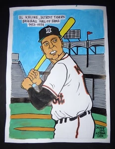 Original Cuban Drawing AL KALINE Baseball Hall of Fame Detroit Tigers / CUBA ART - Picture 1 of 5