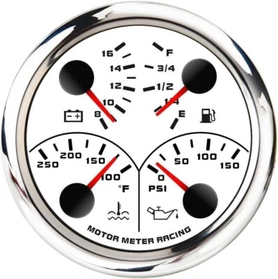 W PRO 85mm 4 IN 1 Multi-Function Water Temp °F Oil Pressure PSI Fuel Level Volt - Image 1 of 4