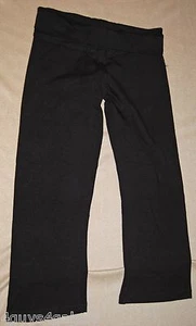 Jr Womens BLACK CROPPED YOGA PANTS Fold Top Waist WIDE LEG CAPRI Leggings S 3-5 - Picture 1 of 1