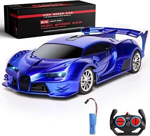 RC Car Rechargeable High Speed Racing Toys 2.4GHz RC Car 1/18 W/Headlight , Blue