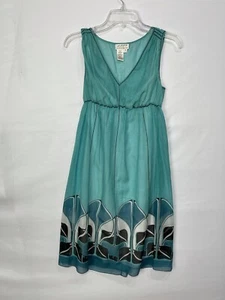Max Studio Womens Size M Green Silk Cotton Semi Sheer Lined Print Dress Sz M - Picture 1 of 9