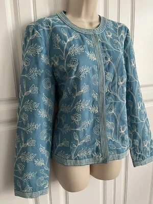 Chaqueta Charter Club Azul Damas M Blanca Floral Costuras Algodón Completamente Forrada Foto 1 de 4