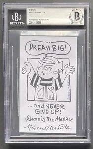 MARCUS HAMILTON 3x5 SIGNED & SKETCH BECKETT AUTHENTIC AUTO ART AUTOGRAPH - Picture 1 of 2