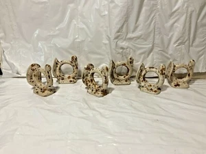 6 Vtg Ceramic Pottery Thanksgiving Turkey Napkin Rings Holder MCM Splatter Ware - Picture 1 of 9