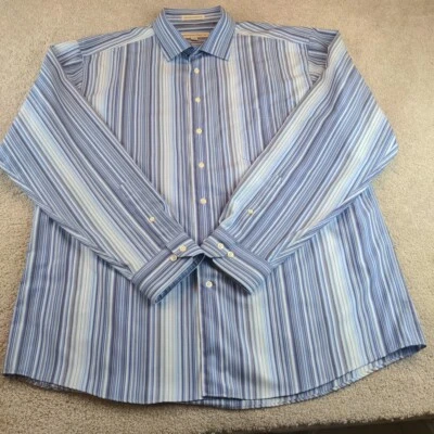 Pronto Uomo Button Up Shirt Mens 3XLT Tall Blue Striped Non-Iron Modern Fit - Image 1 of 4