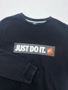 Nike Just Do It Fleece Sweatshirt Mens Large L Long Sleeve Graphic Swoosh Black - Picture 1 of 9