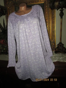 Adonna Sleepwear Lavender Floral Long Sleeve nightgown gown dress lingerie NEW L - Picture 1 of 4