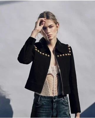 Chaqueta de cuero de gamuza Sandro Stud vintage Foto 1 de 4