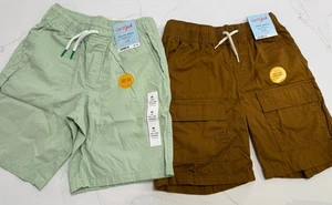 2X Cat & Jack Boys Shorts- Pull On Green, Cargo Brown At The Knee Size M - Picture 1 of 11