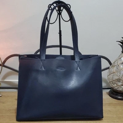 Banana Republic Womens Elegant Navy Blue Leather Tote Bag - Image 1 of 4