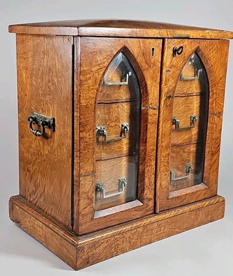 Antique Victorian 1870 Burled Walnut Jewelry Tea Table Cabinet Box Beveled Glass - Image 1 of 4