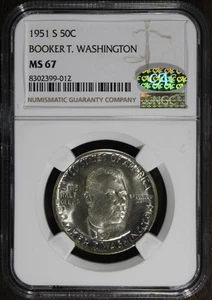 1951-S (MS67 CAC) Booker T. Washington Commemorative Half Dollar 50C NGC - Picture 1 of 4