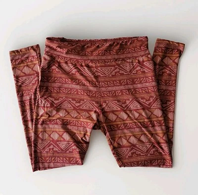 LULAROE Womens Leggings L OS One Size Tall Curvy Burgundy Rust Aztec Stripe Boho - Image 1 of 4