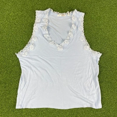 Vintage Daisy Fuentes Blue Lace Trim V-Neck Camisole Soft Tank Top Sz M Foto 1 de 4