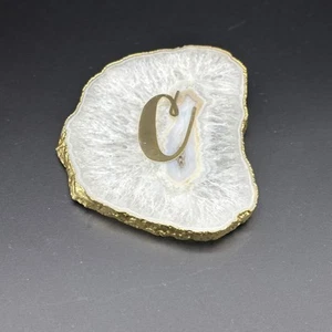 Anthropologie Monogram Agate Coaster, Letter "C", Natural stone with gold-tone - Picture 1 of 7