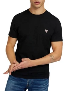 Guess Mens T-Shirt Triangle Logo Short Sleeve Crew Neck Black - Picture 1 of 8