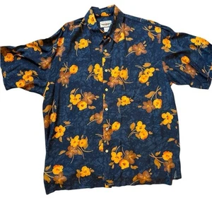 Hawaiian Floral Blue and Orange Men's Button Up Shirt Size XL by Straight Down - Picture 1 of 7