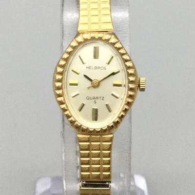 Helbros Watch Womens 17mm Gold Tone Oval Dial Expansion Bracelet New Battery - Image 1 of 4