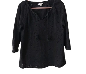 J Jill Top Womens Medium Black Eyelet Cottagecore Flirty Romantic Feminine - Picture 1 of 5