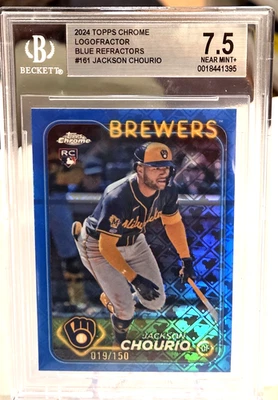 JACKSON CHOURIO 2024 Topps Chrome *LOGOFRACTOR BLUE* /150 Rookie RC; BGS 7.5 NM+ - Image 1 of 3