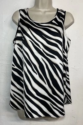 NWT Anne Klein Small Tank Top Black White Zebra Print Sleeveles Blouse  - Image 1 of 4