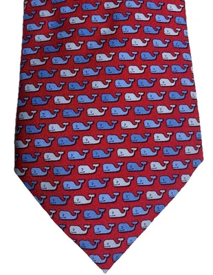 Corbata de Seda VINEYARD VINES Martha's Hecha en EE. UU. Diseñador Animal BALLENAS Rojo Azul Foto 1 de 4