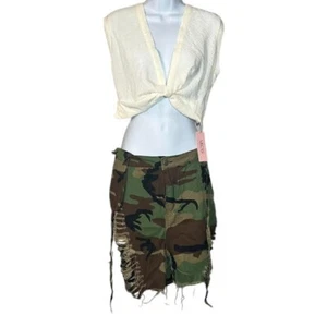 Micas Shorts Women's Sz XXL Army Olive Camo Destroyed Cargo High Rise Pocket - Picture 1 of 12