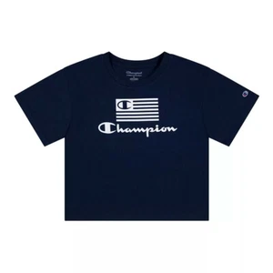 Champion Girls Short-Sleeve Flag Boxy Graphic Tee (Navy, X-Large, XL, 16) - Picture 1 of 2