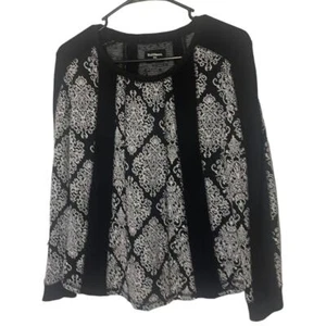Ruff Hewn Women Medium Petite Black White Jacquard Long Sleeve Sweater - Picture 1 of 8