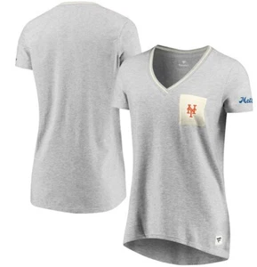 New York Mets Fanatics Heritage Deep V-Neck Tri-Blend Heathered Gray T-Shirt Med - Picture 1 of 4
