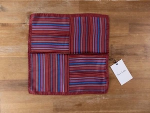 PAUL SMITH burgundy red striped silk pocket square authentic NWT Made in Italy - Picture 1 of 5